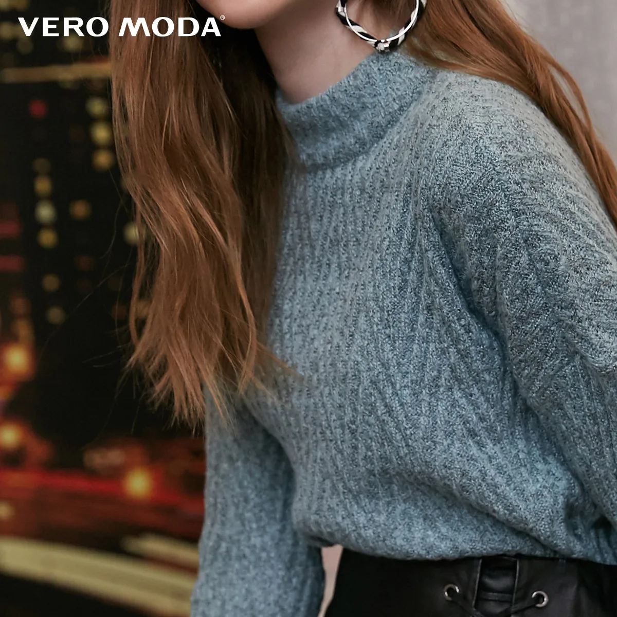 Vero Moda новые женские свитер женский ребристые круглый вырез водолазка нерегулярные подол чистый трикотаж | 318413614