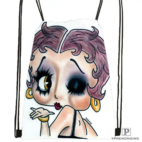 Drawstring Backpack Изготовленная на заказ Betty Boop походная сумка на шнурке милый рюкзак для детей(черная спинка) 31x40 см# 180612-03-Betty Boop - Цвет: Drawstring Backpack