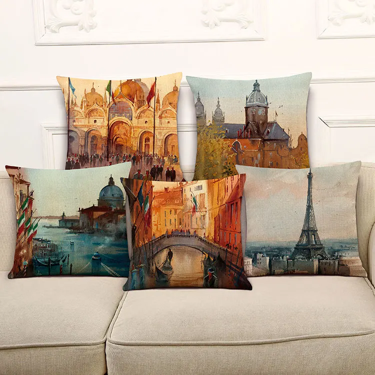 Новая Европа Винтаж Чехлы для подушек красочные Париж картина маслом Подушки S