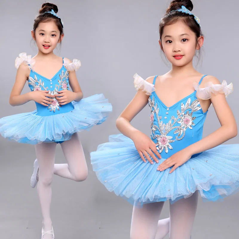 

Blue Sequined Kids White Swan Lake Pancake Professional Ballet Tutu dress Dancewear Girls Ballroom Dancing Costume Clothes