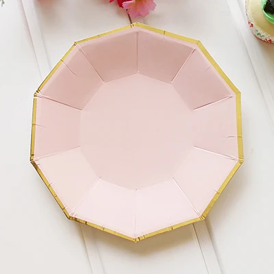 8pcs 7inches Золотой обод розовый простой элегантный одноразовые разлагаемые бумажные тарелки стаканчики полоса для пикника барбекю День Рождения Вечеринка столовая посуда - Цвет: 8pcs 7inches