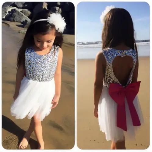 pudcoco Newest Arrivals Hot Infant Newborn Toddler Sequins Baby Girls Dress Princess Bow Backless White Tulle Party 2-7Y | Детская