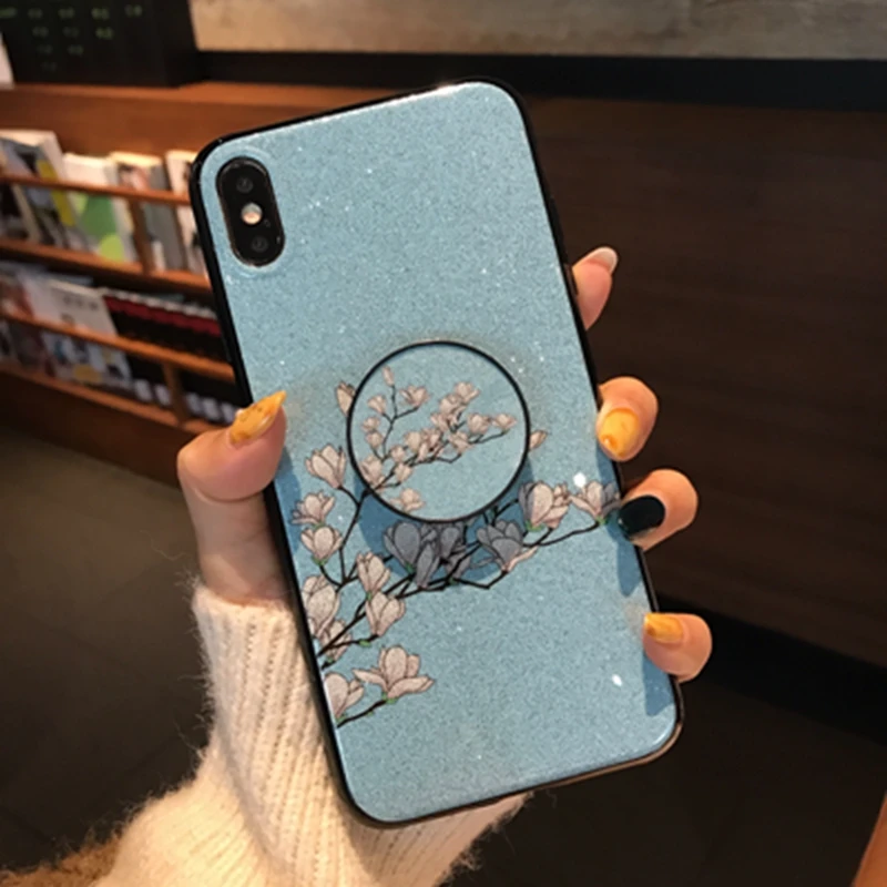 Casyva блестящий чехол для телефона Магнолия Iphone X XR XS MAX Модный 6 7 8 6S plus кронштейн