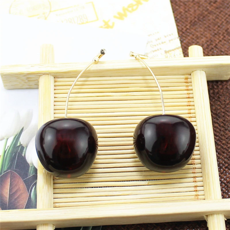 Новые красные черные серьги XQ из цинкового сплава в виде фруктов вишни для