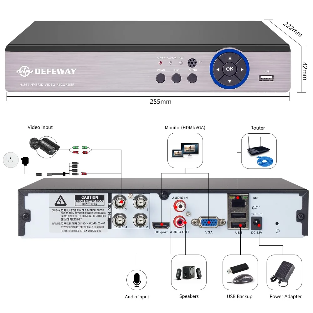 DEFEWAY HD 1080N 4 канальная система видеонаблюдения DVR KIT 2PCS 1200TVL Домашняя безопасность