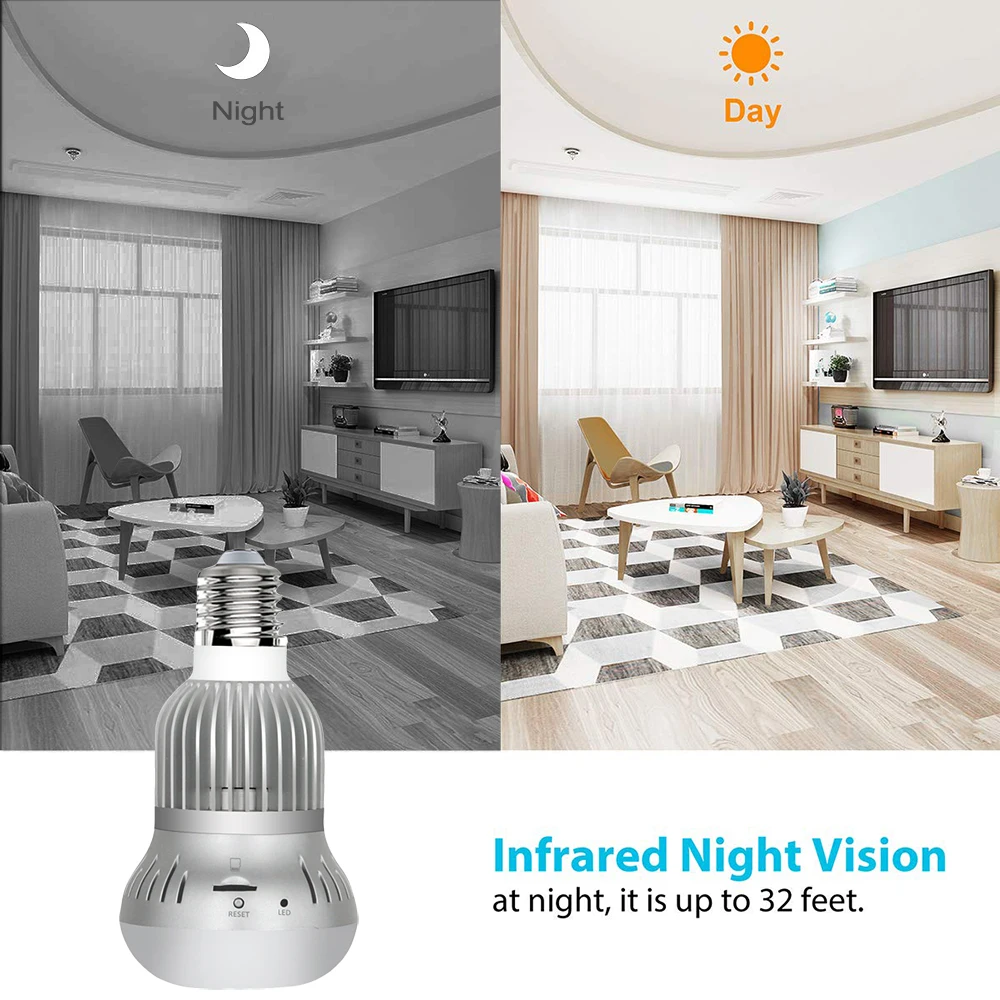 Светильник панорамная IP камера для домашней системы видеонаблюдения 360 градусов