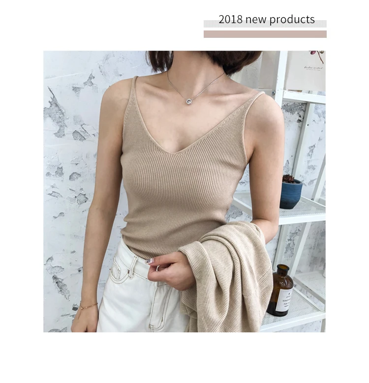 Женская Трикотажная майка с V образным вырезом без рукавов|Топы| |