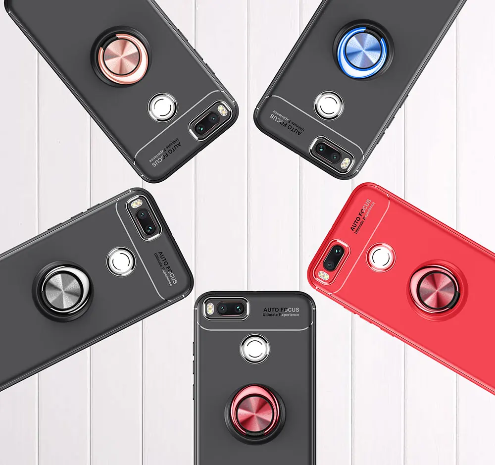 IDOOLS Case for Xiaomi mi A1 5X 5 X Silicon Metallic Finger Ring Holder Magnetic Suction Bracket Cases Phone Bags |