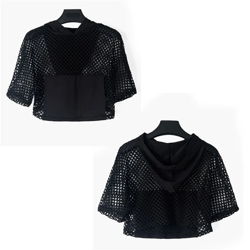 Модные женские вязаные крючком сетчатые Короткие рукава прозрачные ажурные кроп