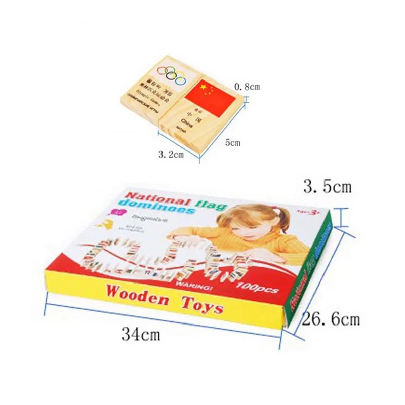 

Wooden National Flag Domino Building Block Educational Toys for Children Kids Imagination Co-ordination Knowledge Logical 100Pcs