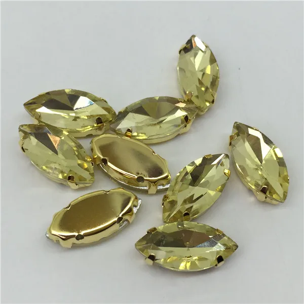 Jonquil TopStone конский глаз пришить стразы с золотой коготь Установка 7x15 9x18 17x32 5x10 4x8 мм Navette швейное стекло, кристалл, камень - Цвет: Jonquil