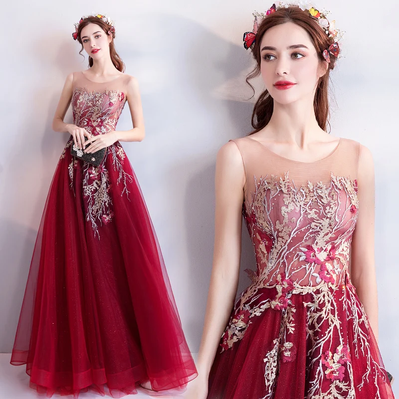 Прозрачные вечерние наряды без рукавов robe de soiree A Line красные платья Appliqeud