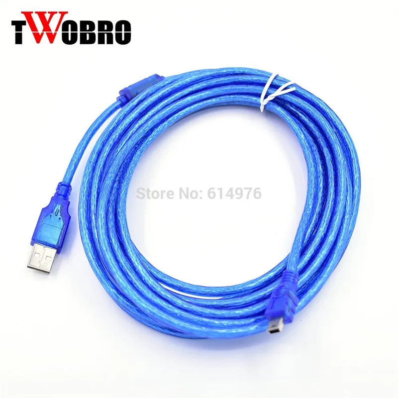 

cy 10FT 16FT 33FT High quality shielded USB 2.0 to Mini 5 pin M/M data Cable Blue A Male To 5P B Male For mp3 mp4 GPS Car