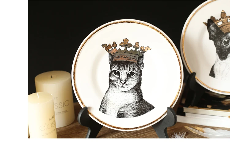 Креативная керамическая Корона кошка Корона собака декоративная настенная посуда фарфоровая десертная тарелка для стейка домашний декор ремесла украшение стены комнаты