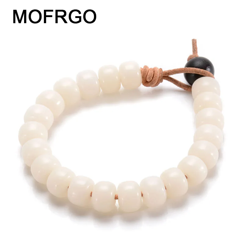 MOFRGO натуральный Bodhi женские браслеты из бисера деревянные Семена с кожаной оплеткой простой китайский стиль медитация женский браслет