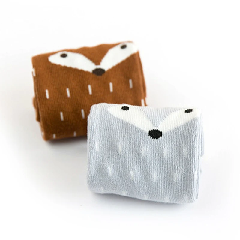 Новые хлопковые носки с милой лисой для маленьких девочек теплые гольфы серого
