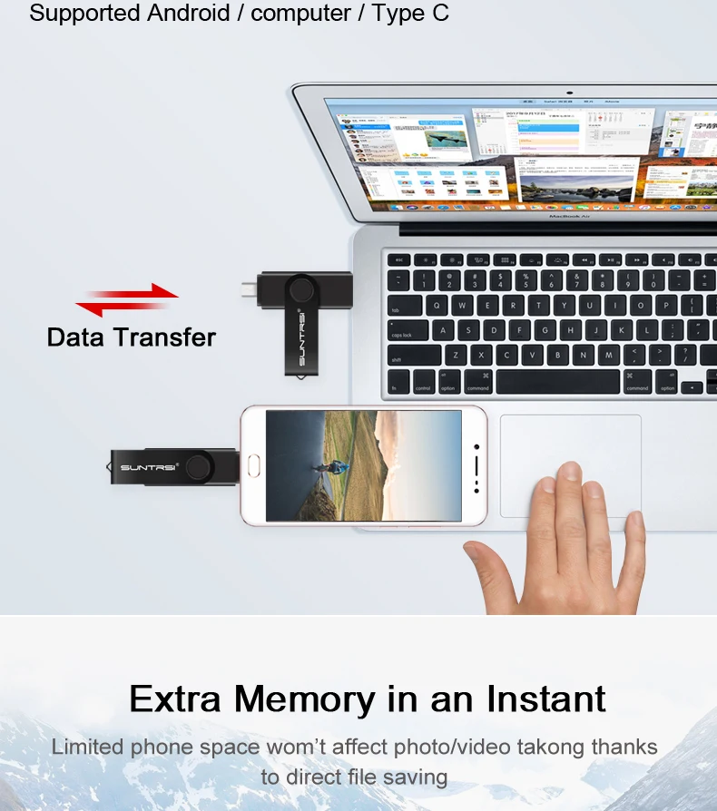 Suntrsi OTG USB 2,0 флеш-накопитель 128 Гб 64 Гб Тип C многофункциональная ручка 32 Гб металлическая ручка-накопитель для смартфонов/планшетов/ПК