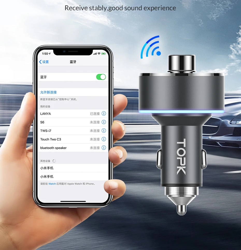 TOPK автомобильное зарядное устройство беспроводной Bluetooth fm-передатчик Громкая связь автомобильный аудио mp3-плеер QC3.0 Быстрая зарядка двойное автомобильное usb-устройство для зарядки телефона