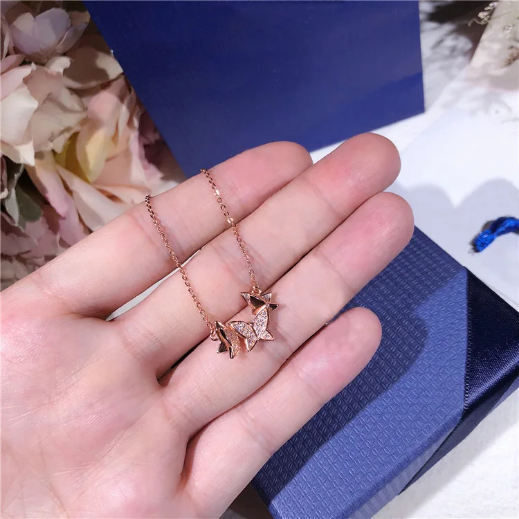 

All Matching Fashion Designer Sparkling Three Butterflies Pendant Pure 925 Sterling Silver Women Chain Necklace Trendy Collar