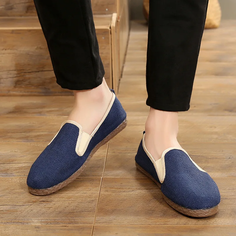 

2019 Summer Breathable Footwear Men's Flat Canvas Shoes Hemp Lazy Flats For Men Cheap Moccasins Male Loafers Driving Shoes X4-31