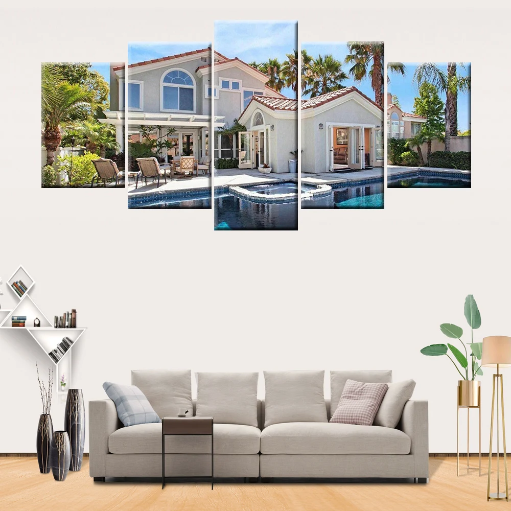 5 шт. HD печати живопись курорт villa house площадью Модульная картина для современные