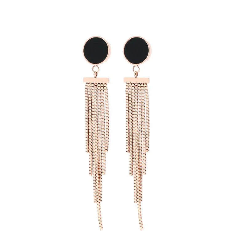 

YUN RUO 2018 Elegant Round Tassel Stud Earring Woman Rose Gold Color Titanium Steel Jewelry Girl Gift Party Never Fade Wholesale