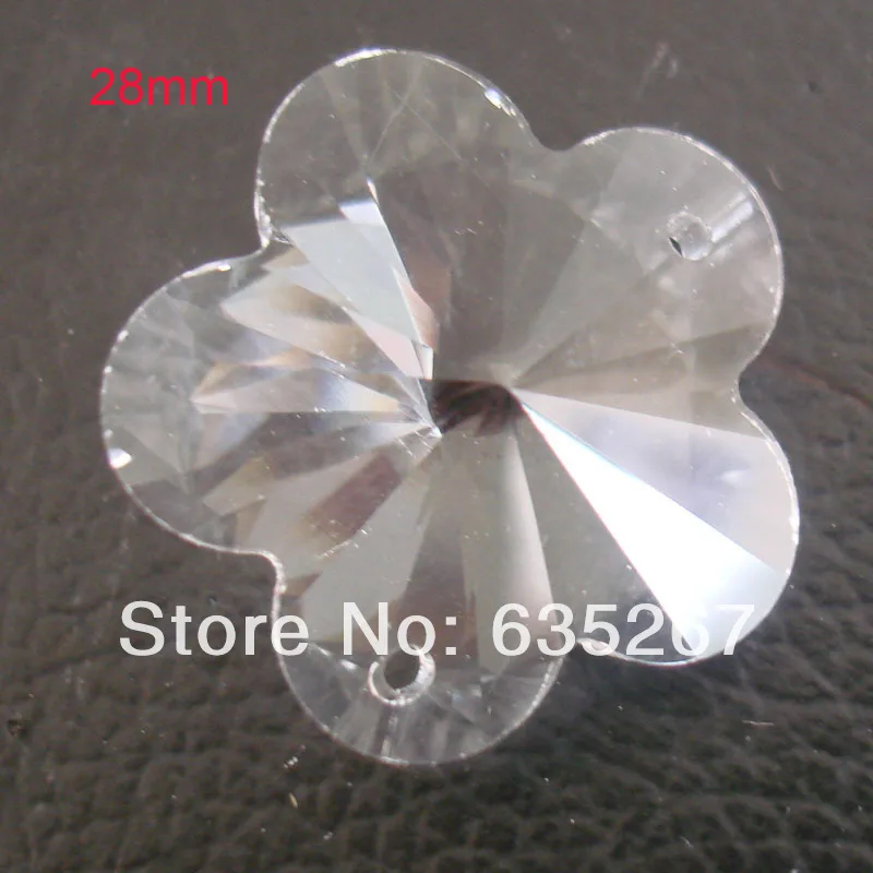 

500PCS/lot ,28mm crystal plum blossom beads in 2 holes for wedding strands & chandelier bead parts