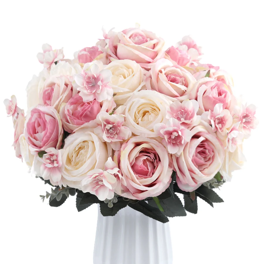 

12 Heads/Bouquet Real Touch Silk Rose Artificial Flowers Vivid Peony flores Fake Flower Bridal Wedding Decoration Wreath G9250