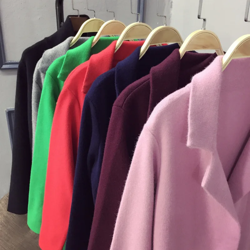 Женский свитер на осень и зиму Повседневный Кардиган с длинным рукавом отложным