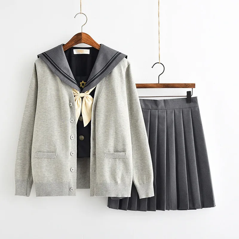 Sweater Set 6 uhyd/японская школьная форма с длинными рукавами; сезон весна-осень; белая рубашка для девочек и плиссированная юбка; полный комплект; карнавальный костюм JK - Цвет: Sweater Set 6