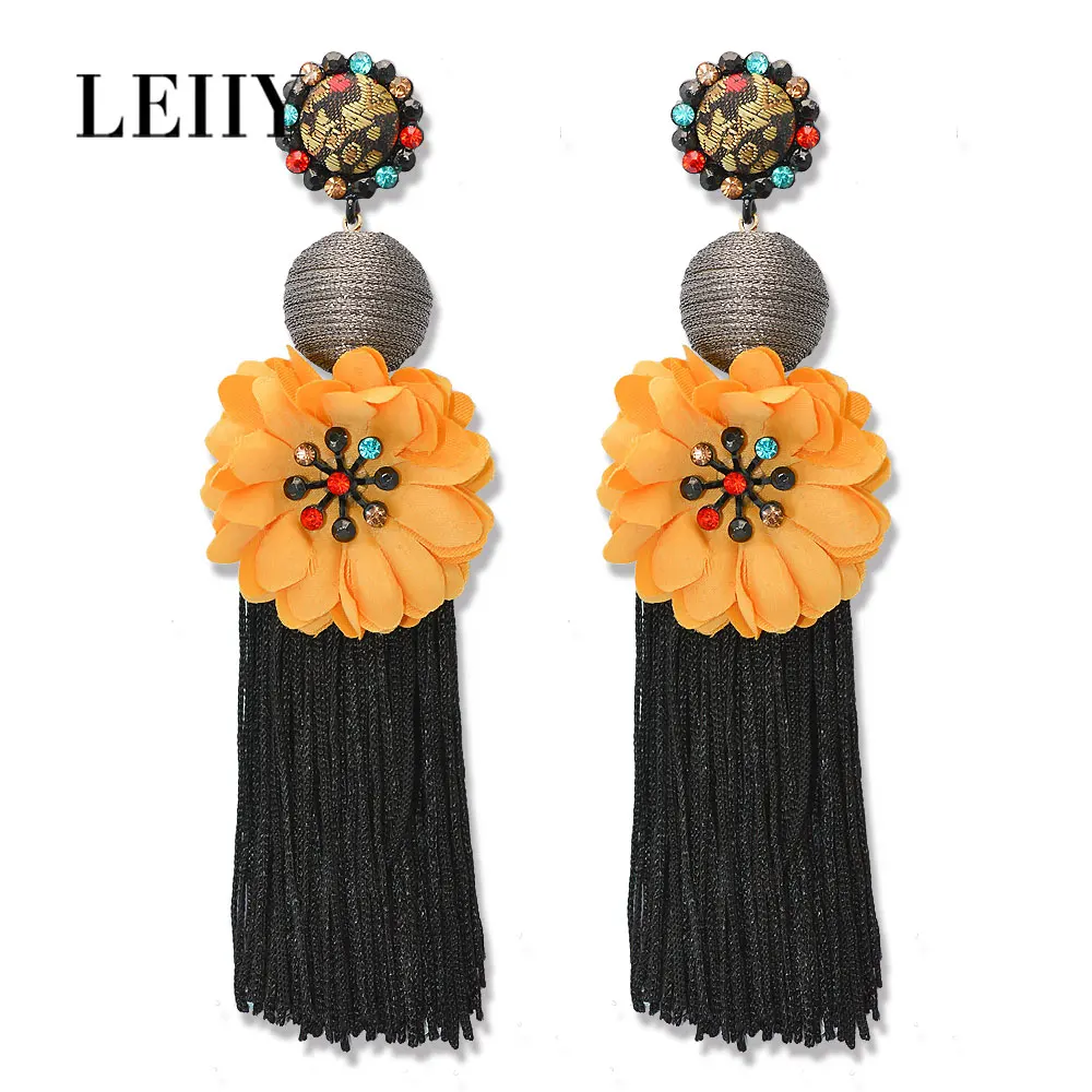 LEIIY Богемия себе бахромой серьги для Для женщин в этническом стиле с цветами и