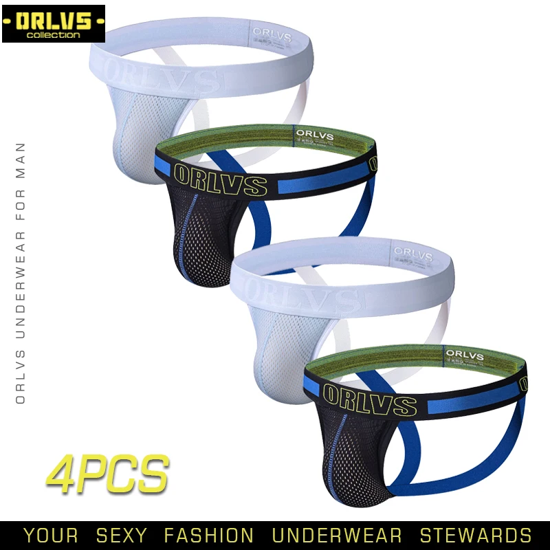 Мужские трусы джоки ORLVS черные дышащие брифы Тонги бандаж 4 шт./лот сексуальное