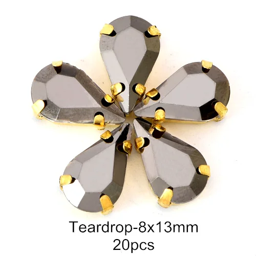 8x13mm-Golden Высокое Качество гематит пришивные стразы с когтями с плоской задней стороной Серебряный/Золотой Коготь Швейные Стразы Кристалл для DIY одежды B1241 - Цвет: 8x13mm-Golden