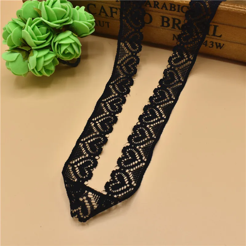 Black 18mm width Красивая 5 ярдовая эластичная кружевная лента французская африканская кружевная отделка для шитья белая кружевная отделка африканская кружевная ткань - Цвет: Black 18mm width