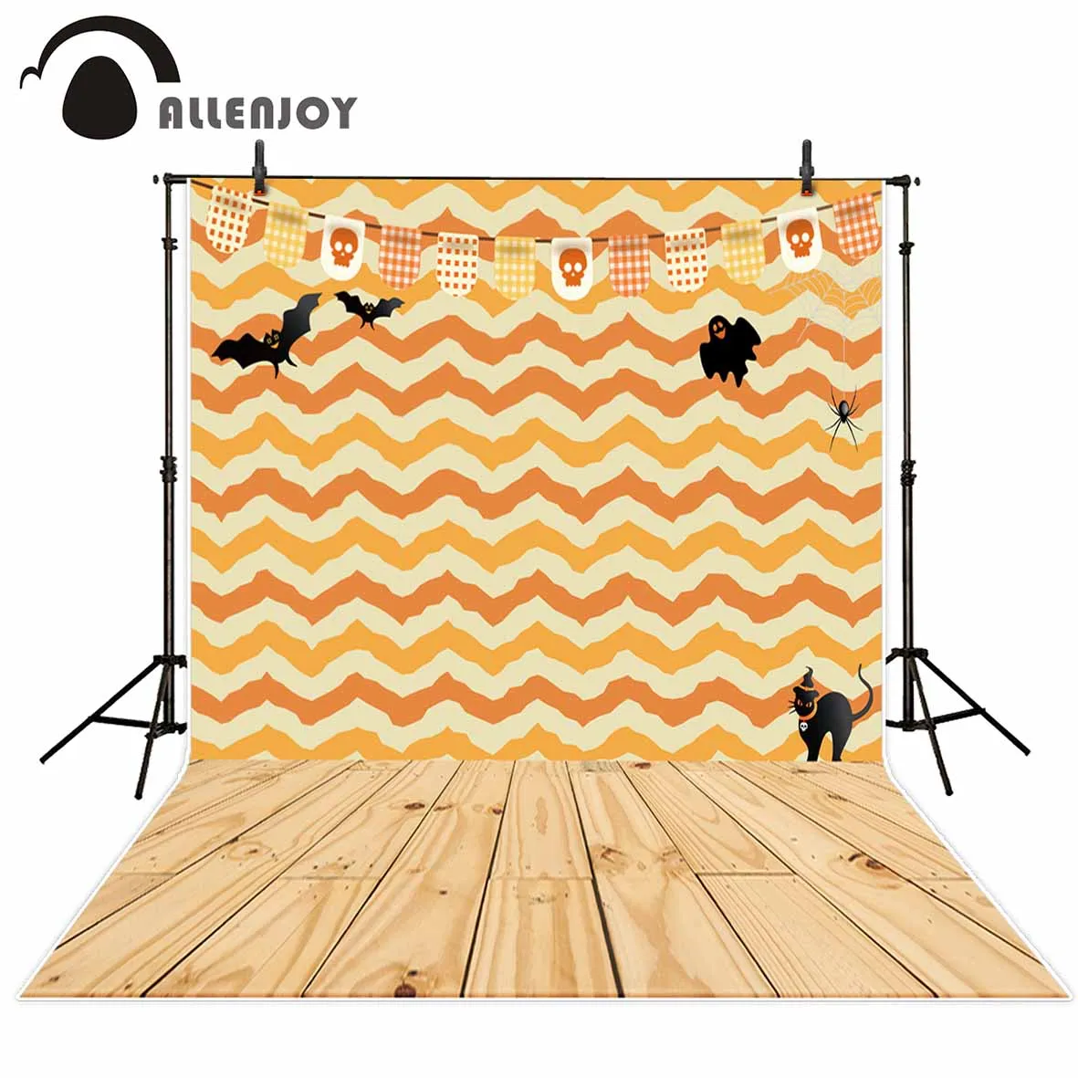 

Allenjoy new arrivals photo backdrops Orange black cat colorful halloween ghost children backdrop photocall photo printed