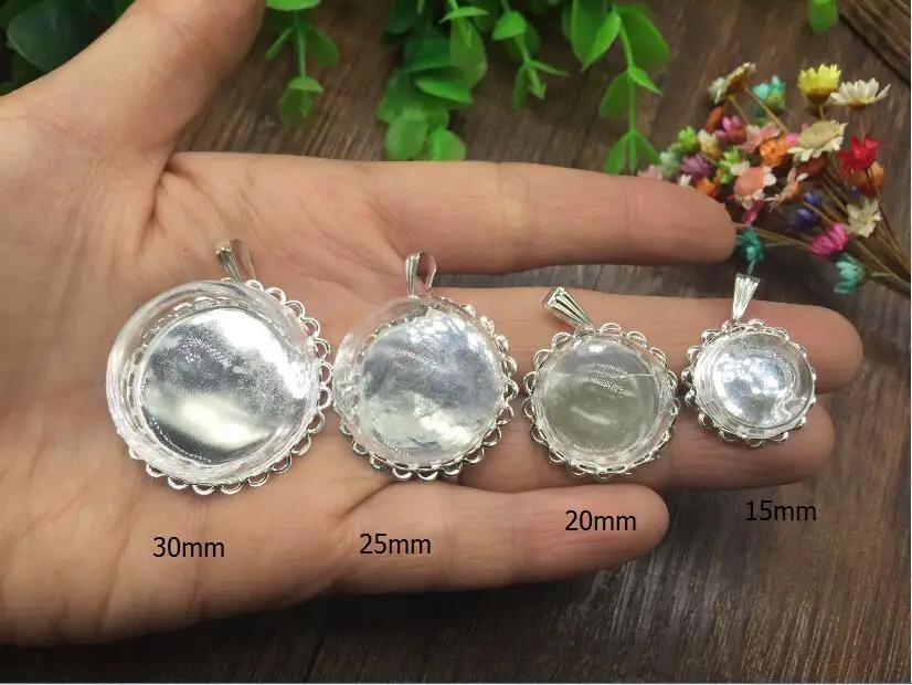 

5sets/lot 15/20/25/30mm Glass dome silver plated double lace base bail connector glass bottle vials pendant jewelry accessories
