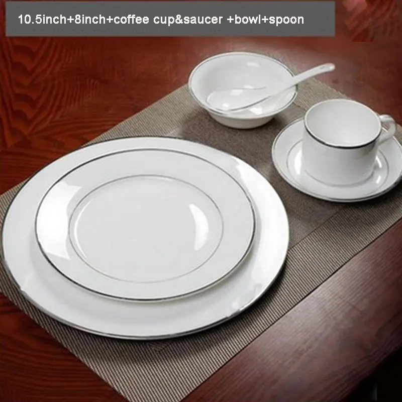 6pcs Silver edge Wourmth костяной фарфор посуда чисто белый ресторан золото и серебро Отделка плоская тарелка стейк блюдо керамическая кофейная чашка десертная тарелка - Цвет: 6pcs Silver edge