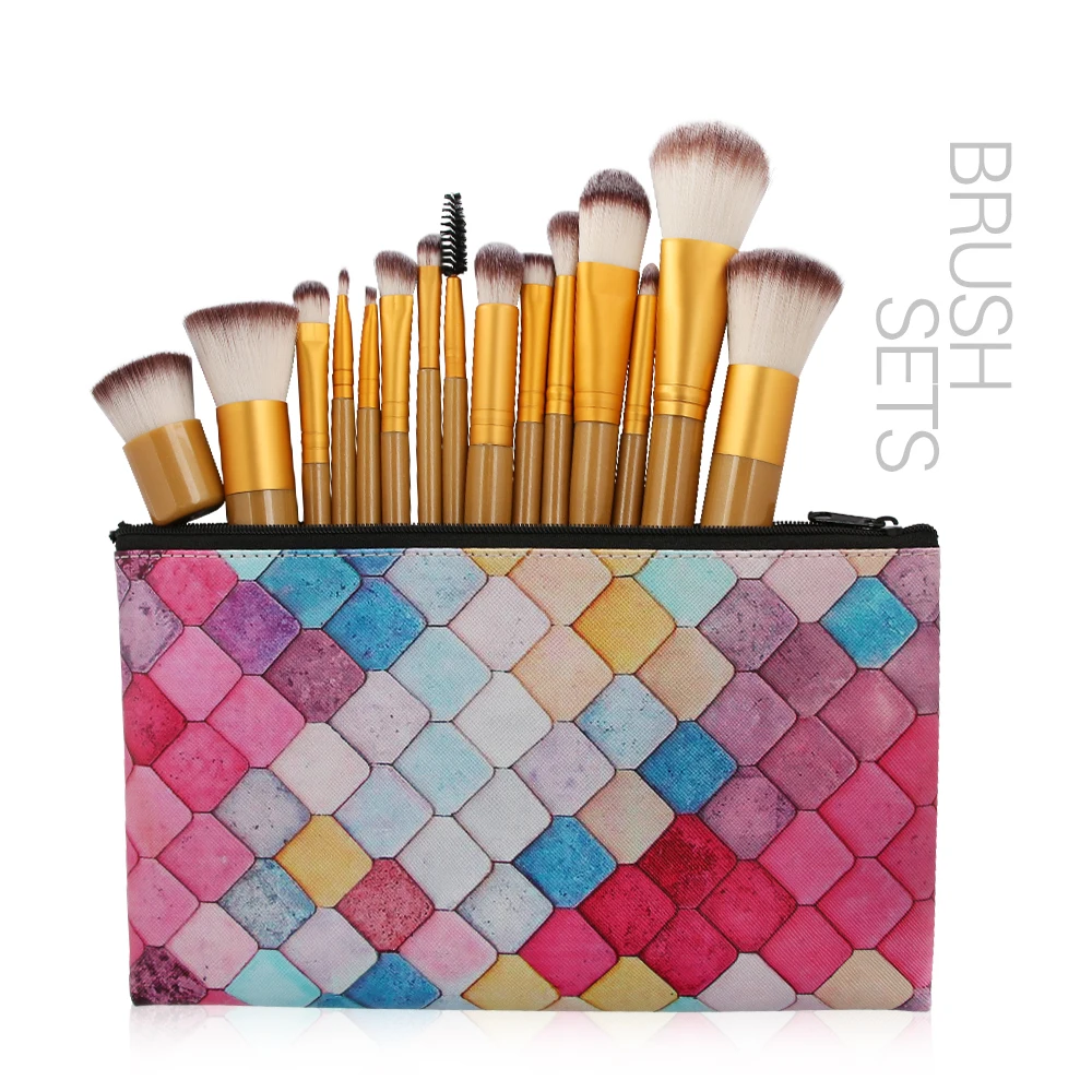 MAANGE15Pcs набор кистей для макияжа Пудра Тени для век Контур смесь румяна губ красота Косметические мягкие синтетические волосы из искусственной кожи чехол