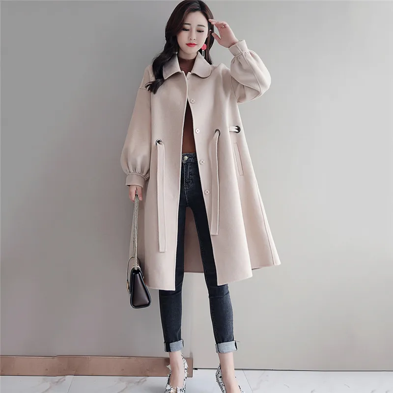 Autumn Winter Woolen Coat Women Korean New Outerwear Fashion Lapel Female Overcoat Medium Long Loose Jacket Parkas Vs131 | Женская