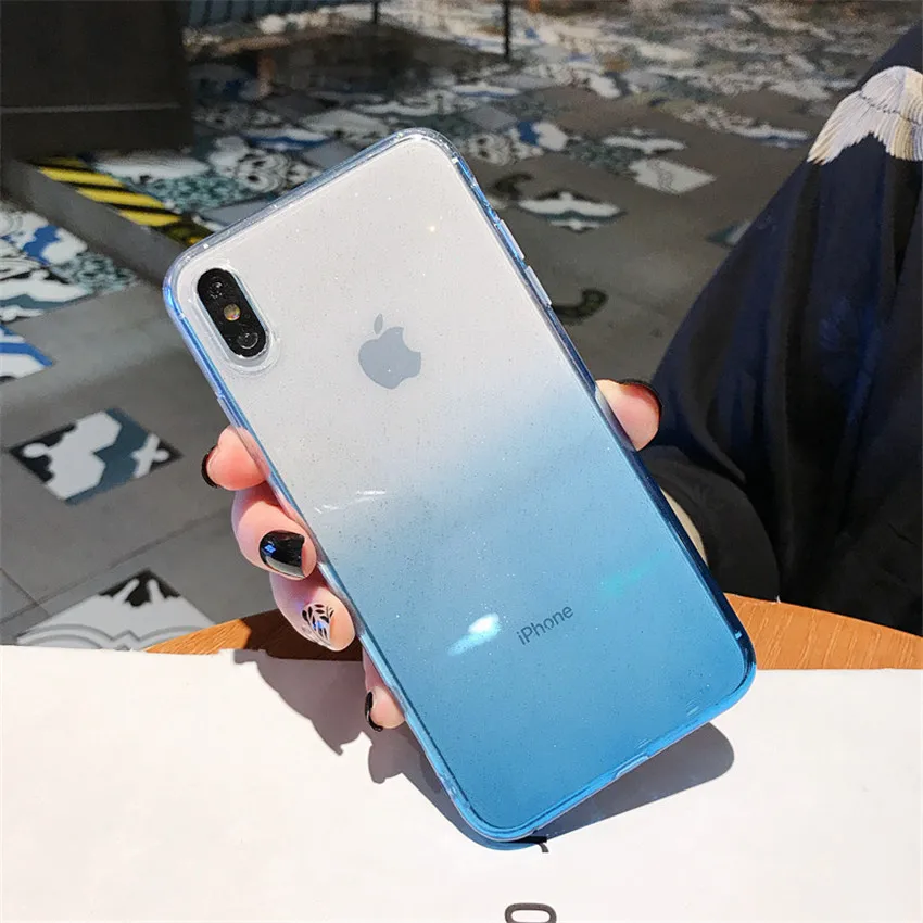 Simple gradient glitter mobile phone case for iphone X XR XS MAX 7 8Plus Transparent TUP anti-drop protective 6 |