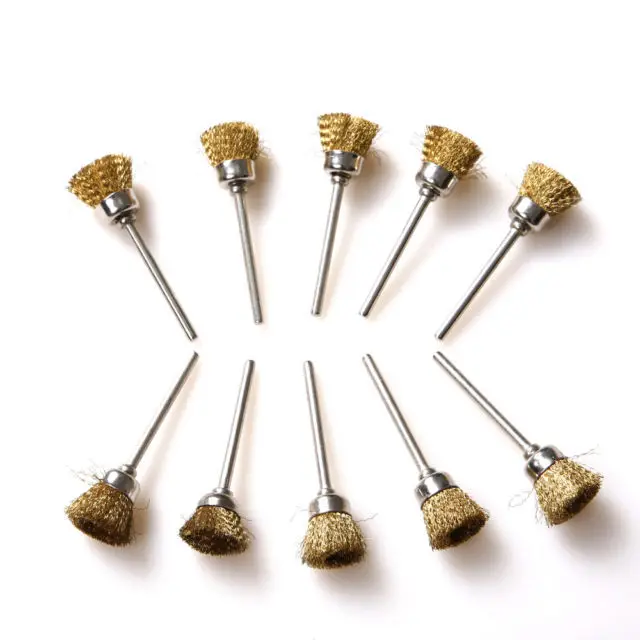 

100Pcs 1/8'" 3mm shank Brass Wire Wheel Brush Wire Cup Brush Compatible With Dremel Die Grinder Rotary Tool