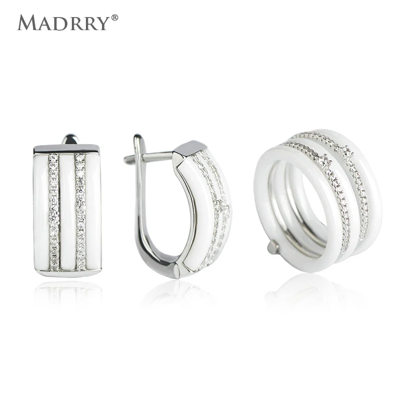 Blucome Циркон Керамические Ювелирные Изделия Комплекты Серьги и Кольцо Женщины