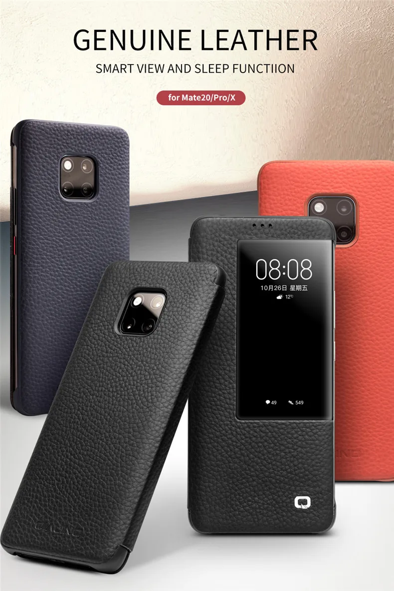 QIALINO Ультратонкий чехол-книжка из натуральной кожи для huawei mate 20 Pro, Роскошный чехол для телефона с умным обзором для huawei mate 20 X