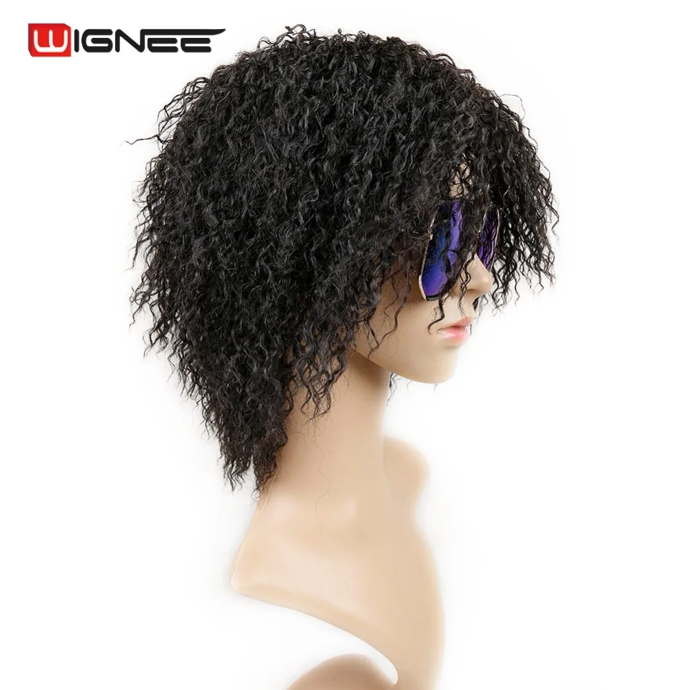 Wignee 1" Короткие афро кудрявые вьющиеся синтетические парики для женщин высокая температура бесклеевая афро Perruque косплей боб поддельные волосы парики