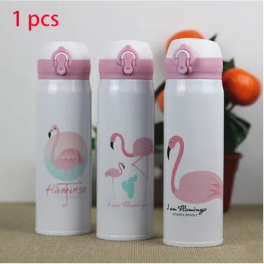 Flamingo Термосы Из Нержавеющей Стали, 500 мл, термос, чашка для кофе, чая, молока, кружка для путешествий, термобутылка из нержавеющей стали в подарок - Цвет: Flamingo