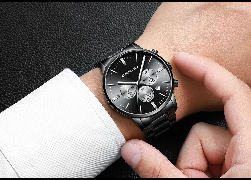 Relojes часы из нержавеющей стали мужские CRRJU лучший бренд класса люкс Бизнес Кварцевые часы мужские водонепроницаемые часы horloges mannen