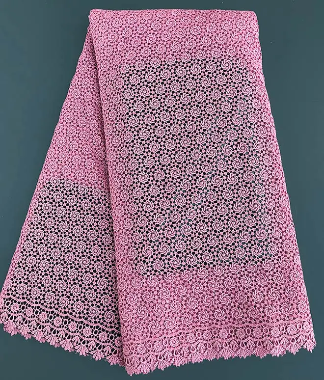 pink Однотонное розовое по всему маленькому люверсу, украшенное африканском нигерийское гипюровое кружево, шнур, кружевная Ткань 5 ярдов/шт 6174, горячая Распродажа - Цвет: pink