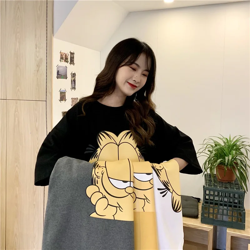 Женская хлопковая рубашка Garfield футболка с мультяшным принтом женская одежда