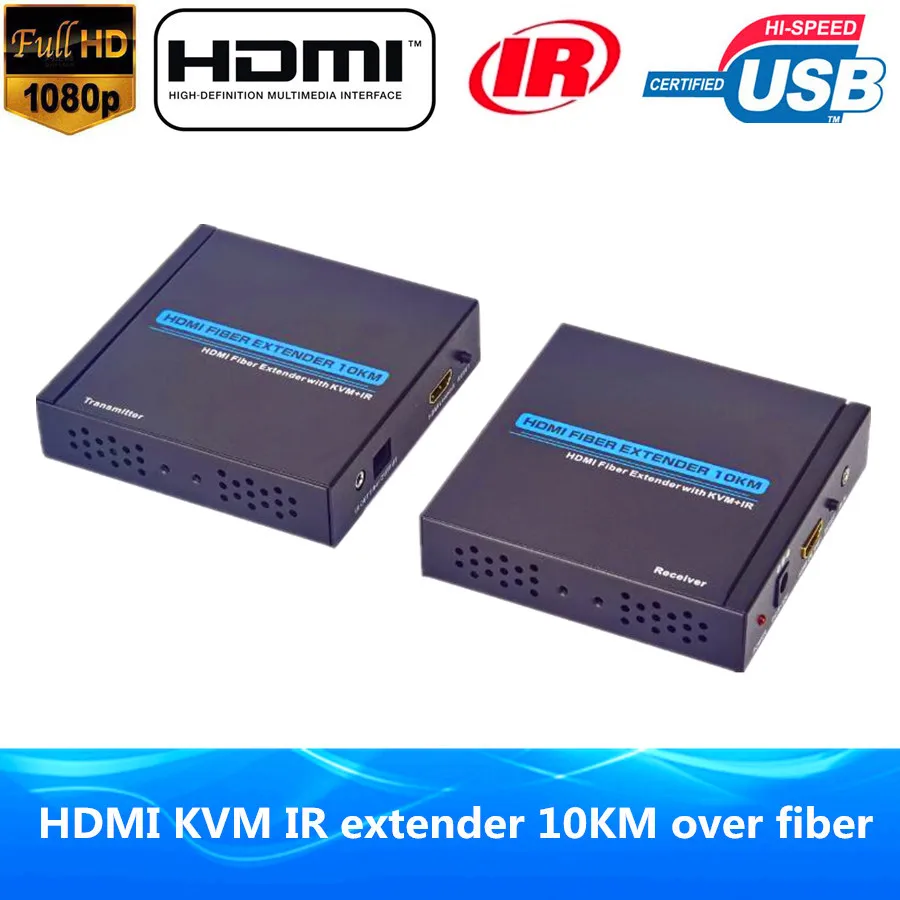 1080 P HDMI Волоконно оптический USB Мышь KVM Extender 10 км С ИК и Loop out Оптический Передатчик