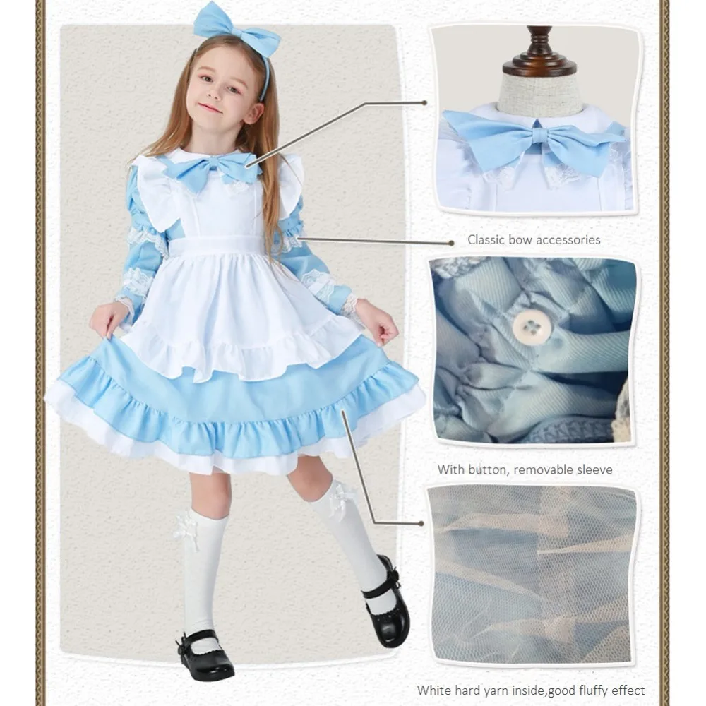 Детское платье горничной Детский костюм на Хэллоуин Алисы в стране чудес для